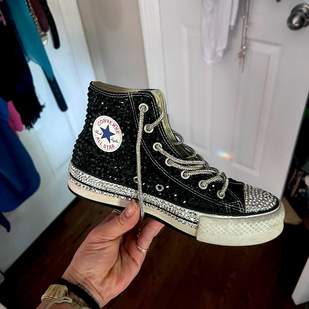 Custom bling! Gently used high top Converses!